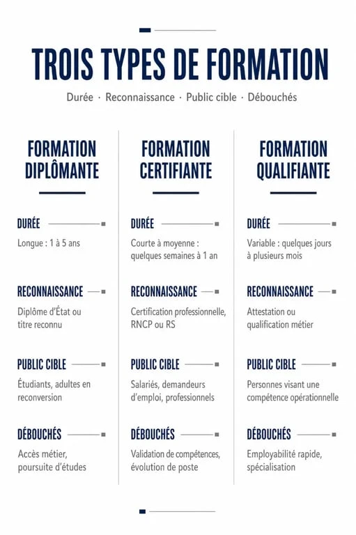 Formation diplômante comparée à la formation certifiante et qualifiante