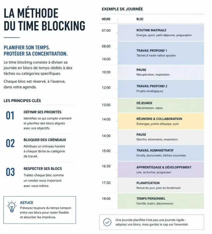Tableau de time blocking pour améliorer sa productivité au quotidien