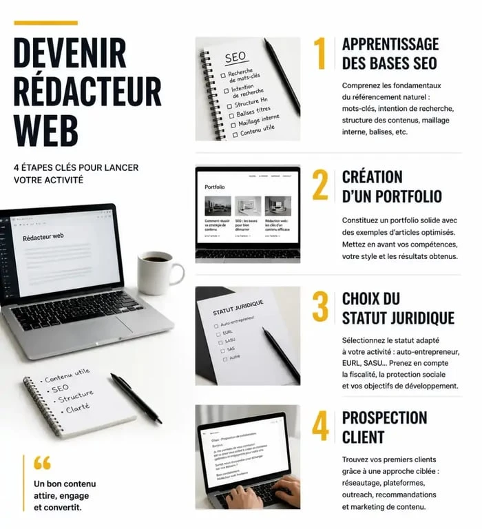 Parcours étape par étape pour devenir rédacteur web et réussir sa reconversion professionnelle