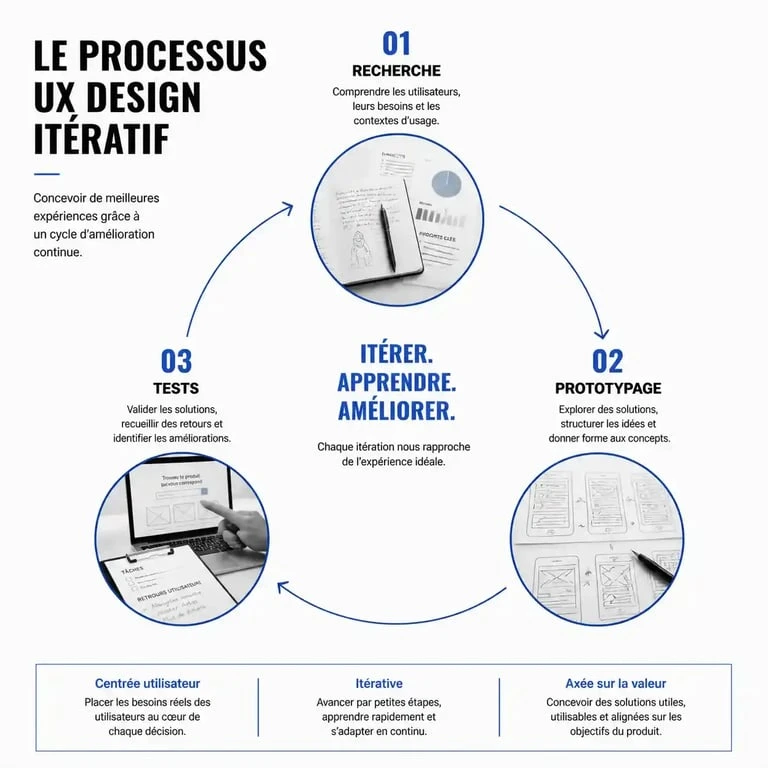 Schéma du processus itératif en UX Design