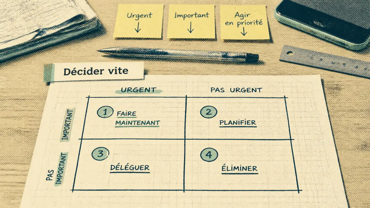Matrice Eisenhower 4 quadrants pour prioriser urgent important