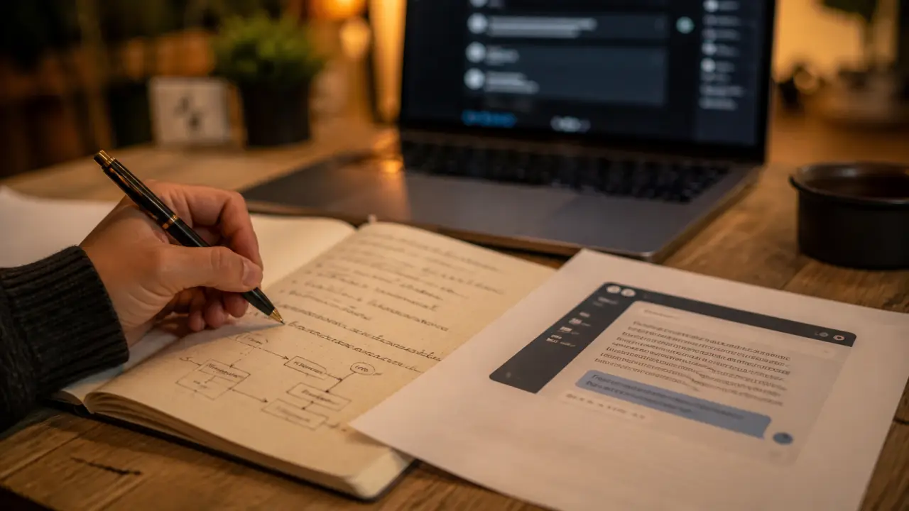 Prompt chatgpt développement personnel : introspection assistée, notes et IA sur bureau