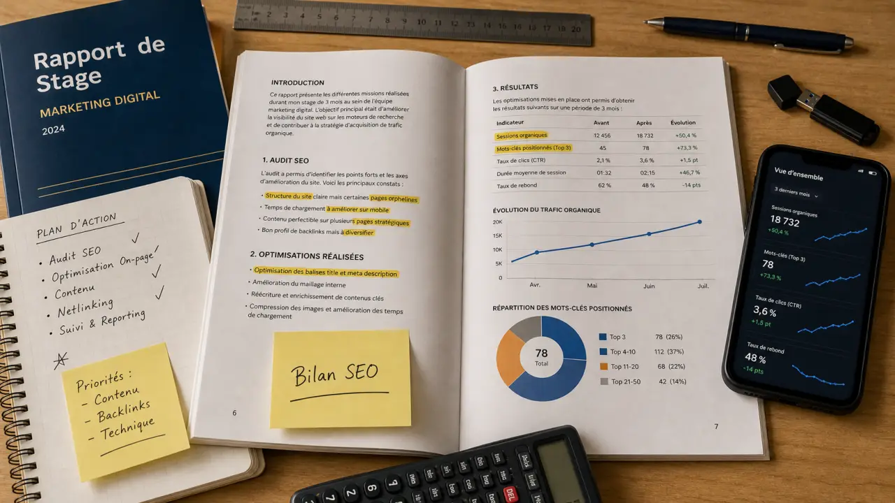 rapport de stage marketing digital pdf, bilan SEO et missions SEO et community management