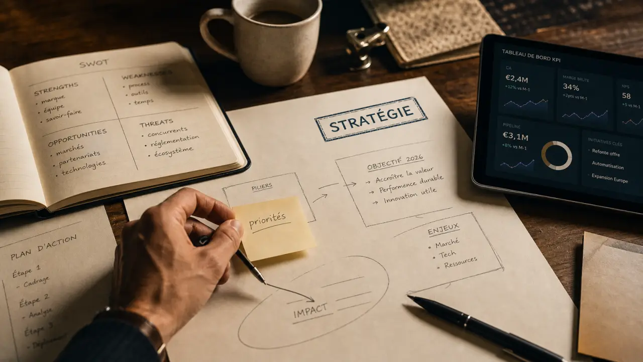 Stratégie de communication : cible, messages, canaux et budget, documents KPI