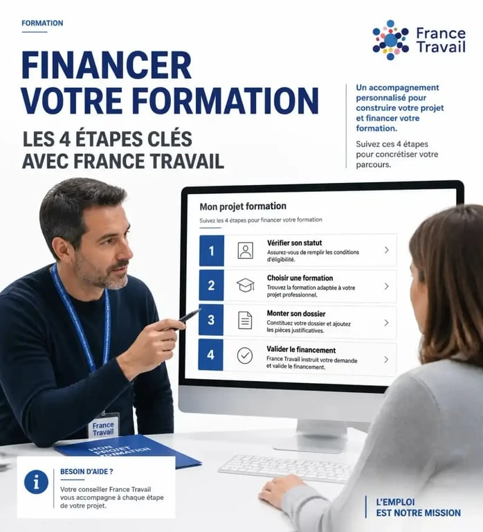 Liste formation gratuite gouvernement : conseiller France Travail et parcours de demande de formation financée