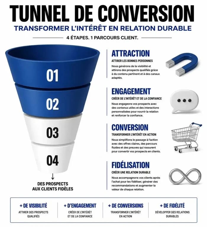 Schéma du tunnel de conversion pour réussir son marketing digital