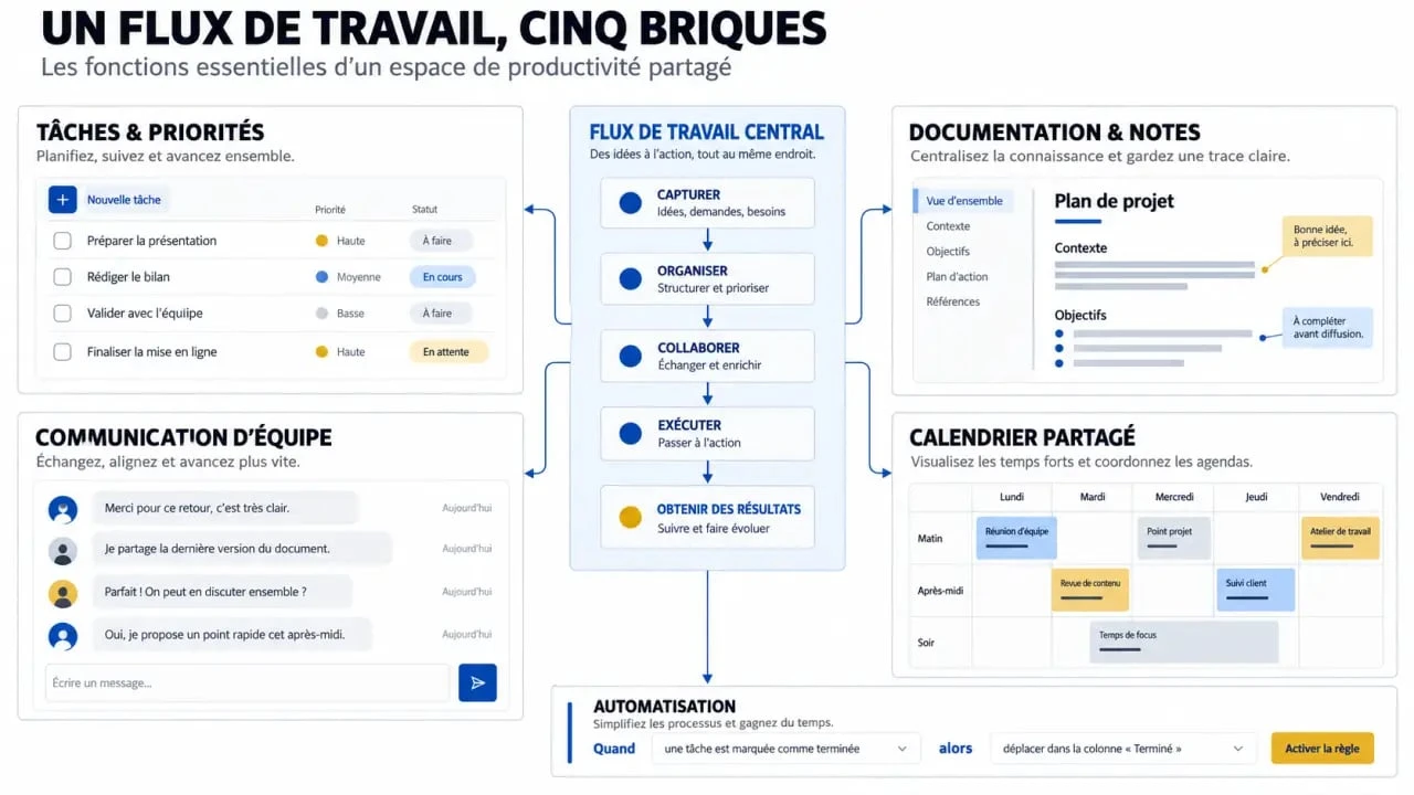 Les principales fonctions d’un logiciel de productivité : tâches, collaboration, documentation et automatisation