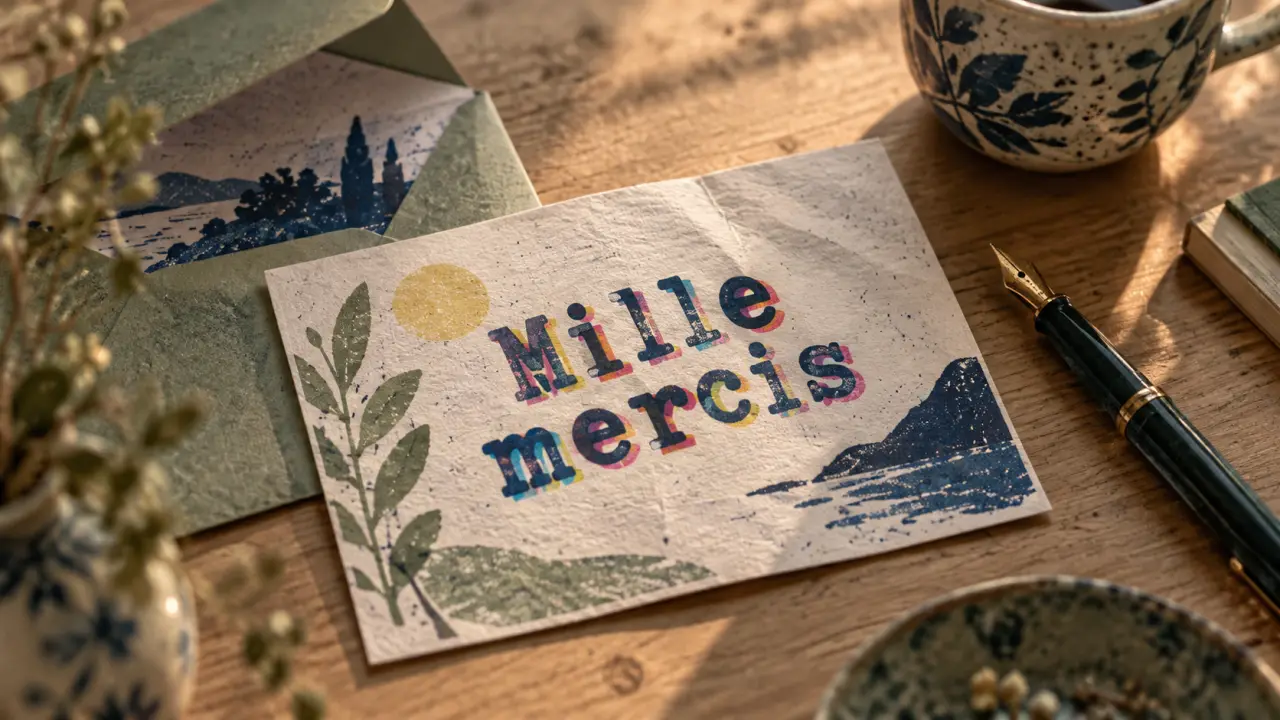 Mille merci orthographe : tampon « Mille mercis » sur carte
