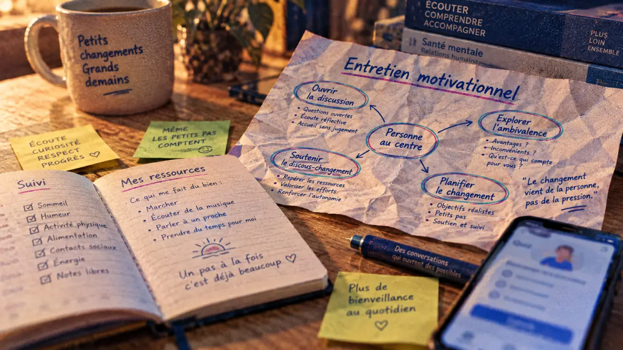 Motivationnel : carnet et schéma d’entretien motivationnel
