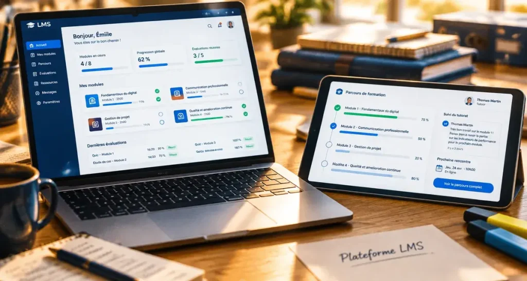 Une plateforme LMS centralise contenus, parcours et évaluations